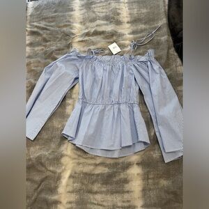 Nordstrom Long Sleeve Blue and White Dressy Top